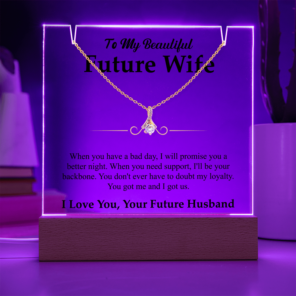 To My Beautiful Future Wife Alluring Beauty White Gold Necklace & Acrylic Bundle - Halliday Gifts