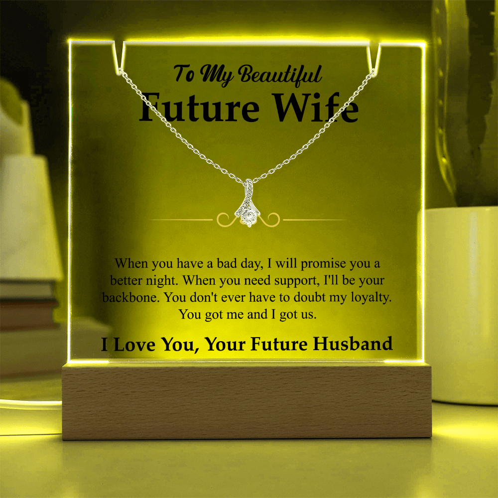 To My Beautiful Future Wife Alluring Beauty White Gold Necklace & Acrylic Bundle - Halliday Gifts