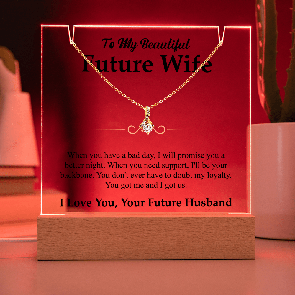 To My Beautiful Future Wife Alluring Beauty White Gold Necklace & Acrylic Bundle - Halliday Gifts