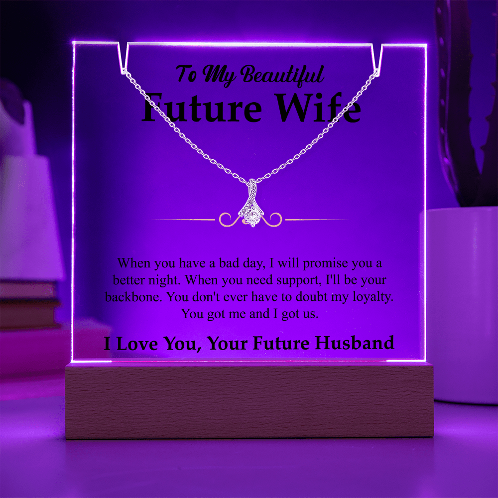 To My Beautiful Future Wife Alluring Beauty White Gold Necklace & Acrylic Bundle - Halliday Gifts