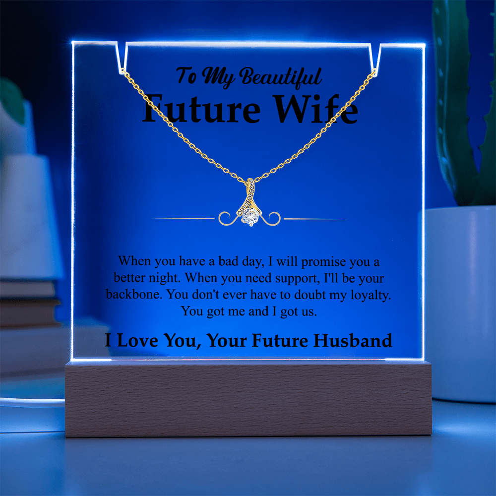 To My Beautiful Future Wife Alluring Beauty White Gold Necklace & Acrylic Bundle - Halliday Gifts