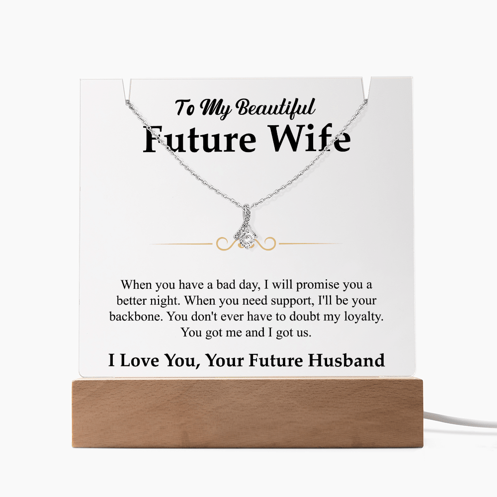 To My Beautiful Future Wife Alluring Beauty White Gold Necklace & Acrylic Bundle - Halliday Gifts