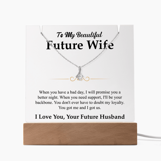 To My Beautiful Future Wife Alluring Beauty White Gold Necklace & Acrylic Bundle - Halliday Gifts