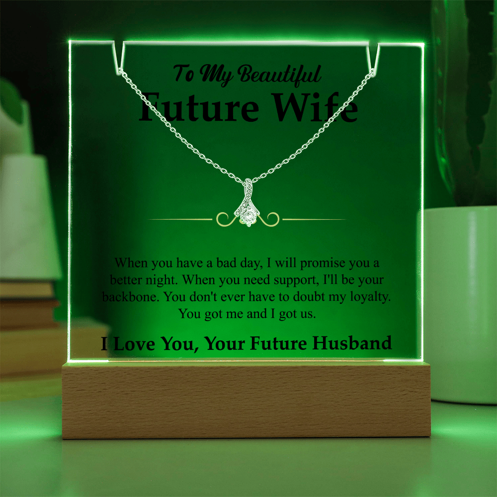 To My Beautiful Future Wife Alluring Beauty White Gold Necklace & Acrylic Bundle - Halliday Gifts