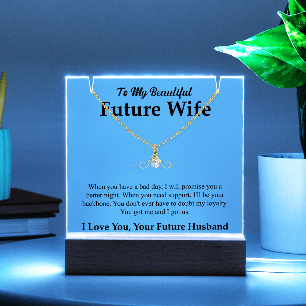 To My Beautiful Future Wife Alluring Beauty White Gold Necklace & Acrylic Bundle - Halliday Gifts