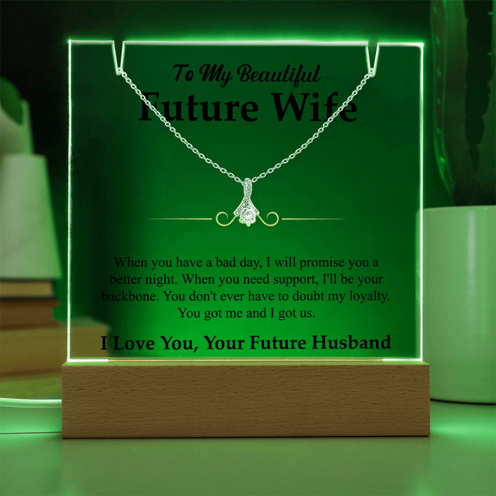 To My Beautiful Future Wife Alluring Beauty White Gold Necklace & Acrylic Bundle - Halliday Gifts