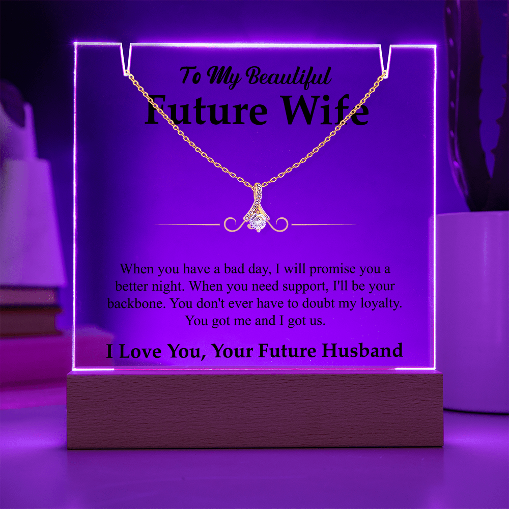 To My Beautiful Future Wife Alluring Beauty White Gold Necklace & Acrylic Bundle - Halliday Gifts