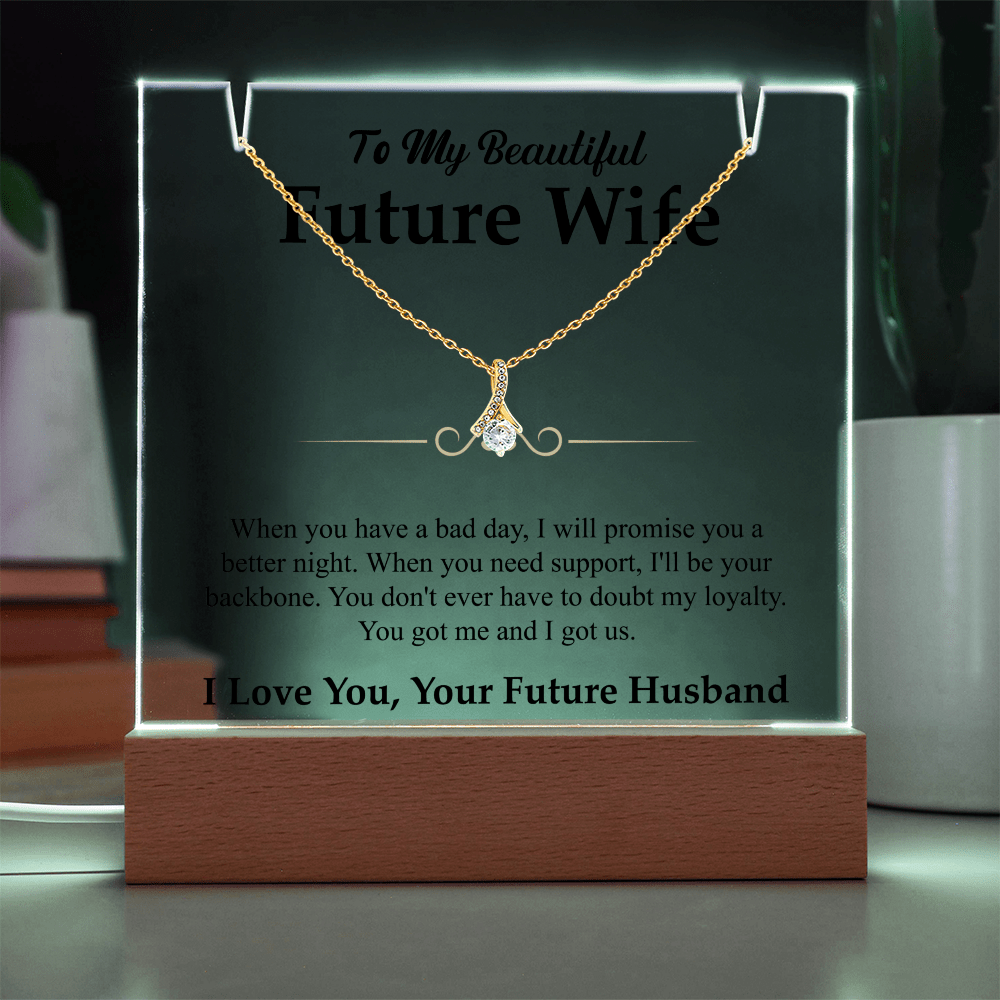 To My Beautiful Future Wife Alluring Beauty White Gold Necklace & Acrylic Bundle - Halliday Gifts