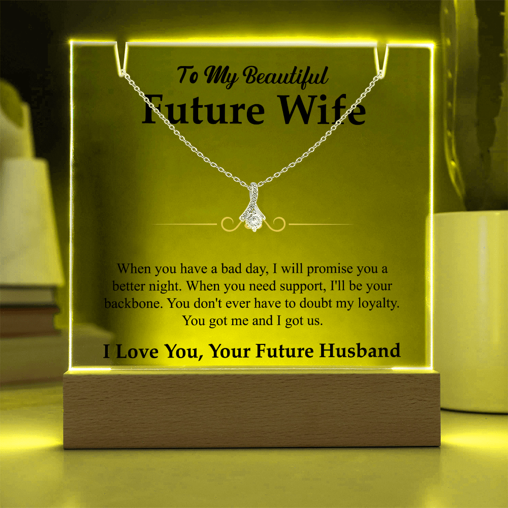To My Beautiful Future Wife Alluring Beauty White Gold Necklace & Acrylic Bundle - Halliday Gifts