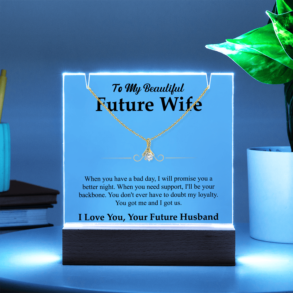 To My Beautiful Future Wife Alluring Beauty White Gold Necklace & Acrylic Bundle - Halliday Gifts