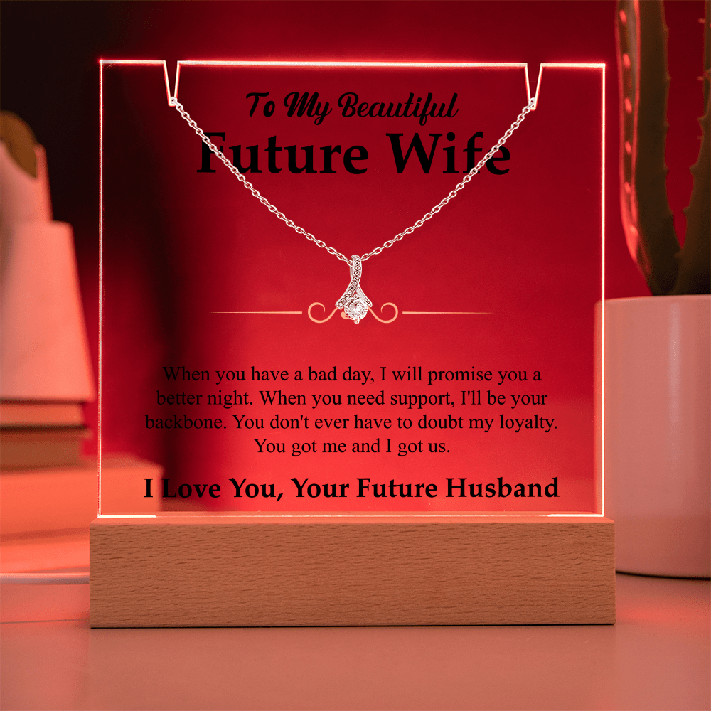 To My Beautiful Future Wife Alluring Beauty White Gold Necklace & Acrylic Bundle - Halliday Gifts