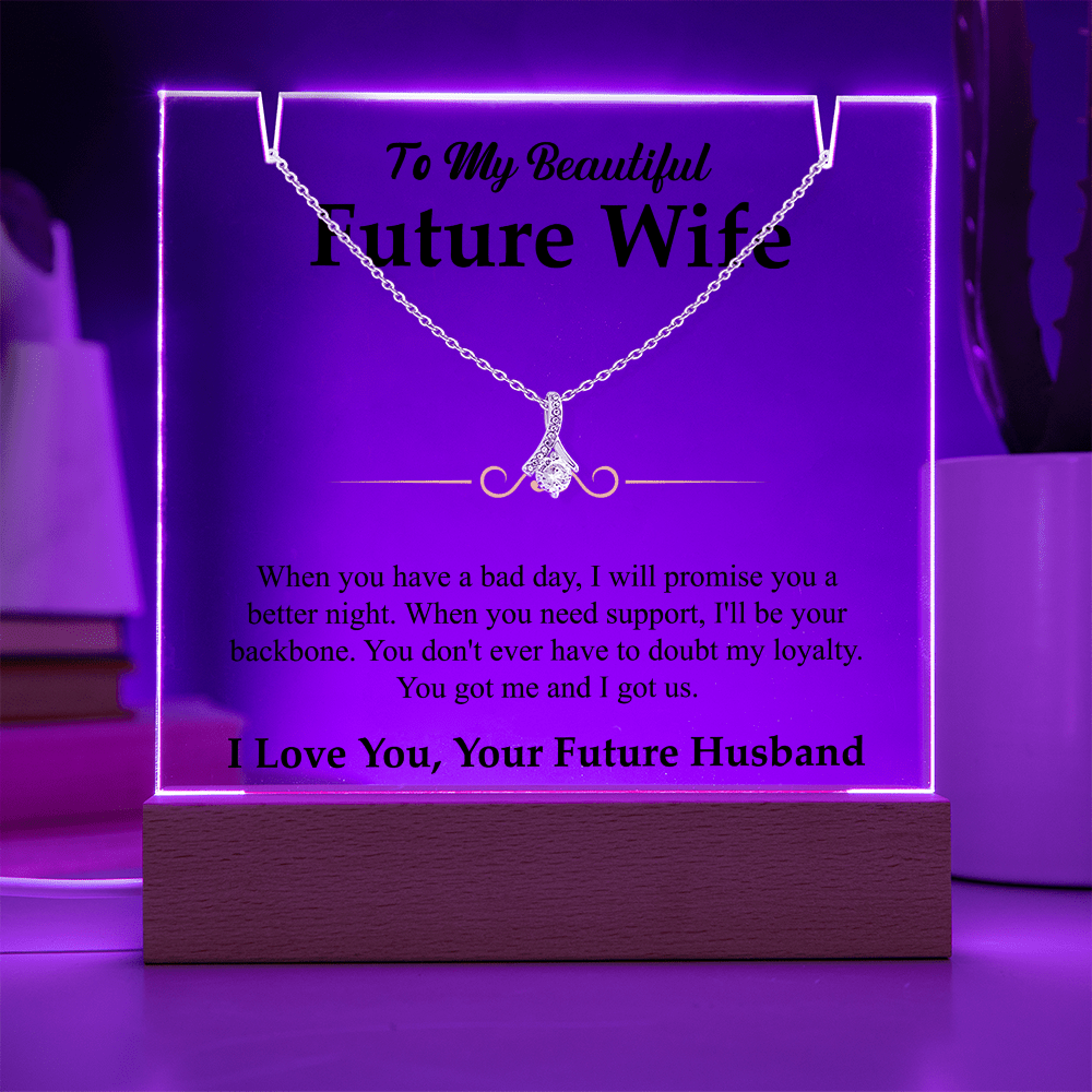 To My Beautiful Future Wife Alluring Beauty White Gold Necklace & Acrylic Bundle - Halliday Gifts