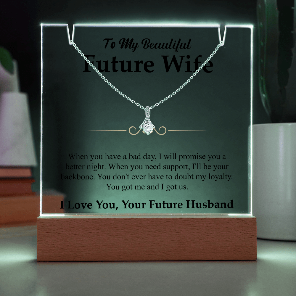To My Beautiful Future Wife Alluring Beauty White Gold Necklace & Acrylic Bundle - Halliday Gifts