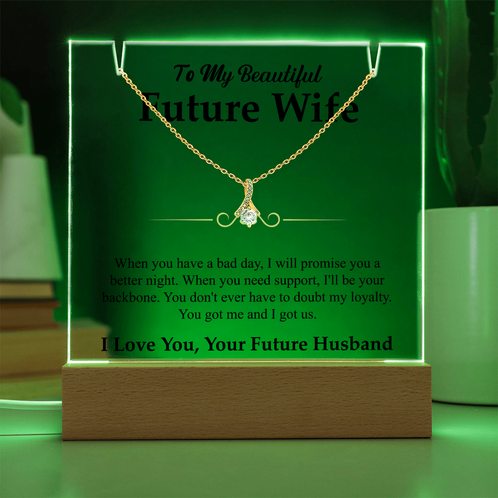 To My Beautiful Future Wife Alluring Beauty White Gold Necklace & Acrylic Bundle - Halliday Gifts