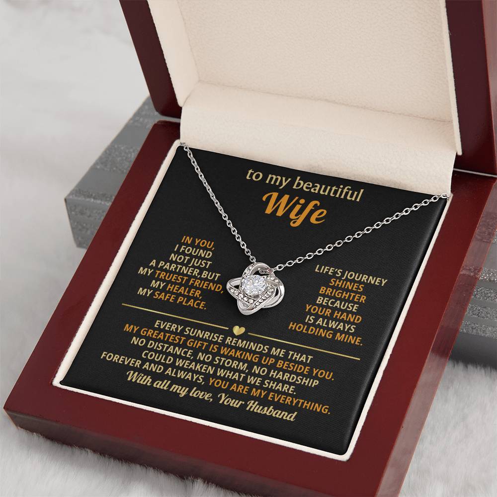 To My Beautiful Wife - Beside You - Love Knot Necklace - Halliday Gifts