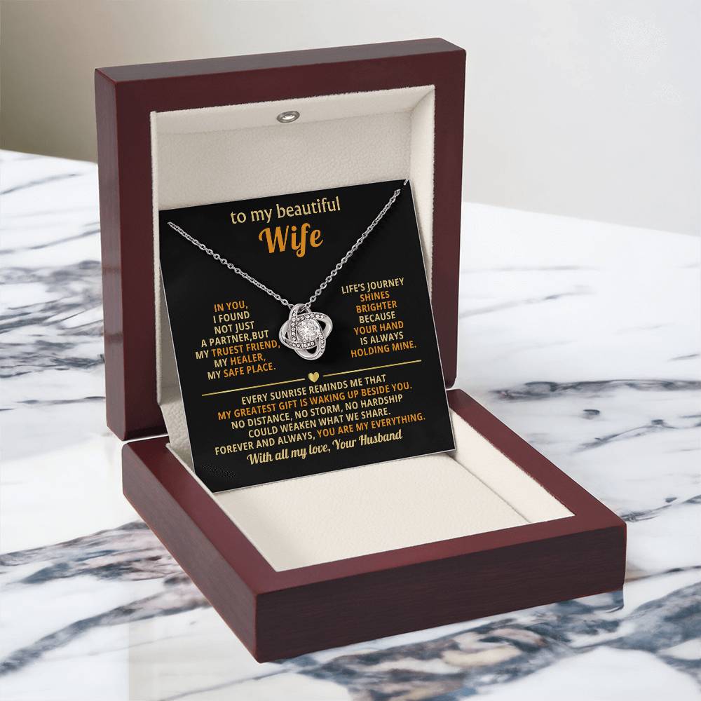 To My Beautiful Wife - Beside You - Love Knot Necklace - Halliday Gifts