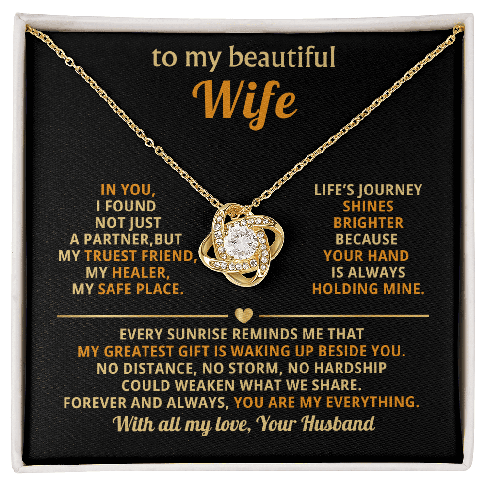 To My Beautiful Wife - Beside You - Love Knot Necklace - Halliday Gifts