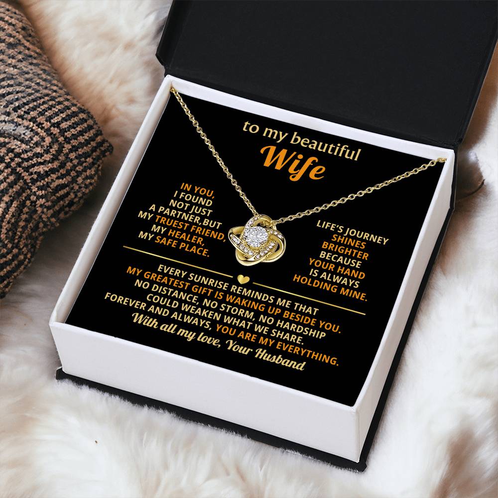 To My Beautiful Wife - Beside You - Love Knot Necklace - Halliday Gifts
