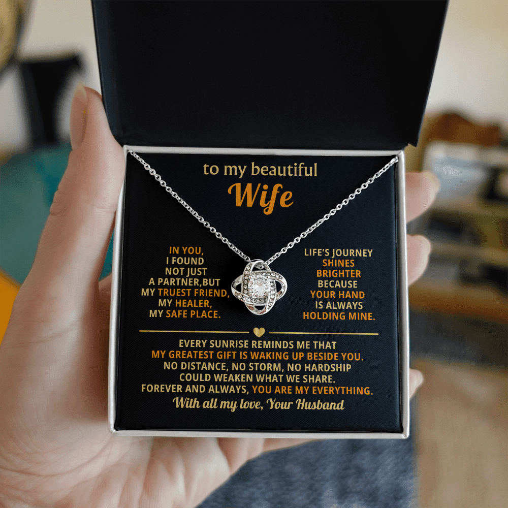 To My Beautiful Wife - Beside You - Love Knot Necklace - Halliday Gifts