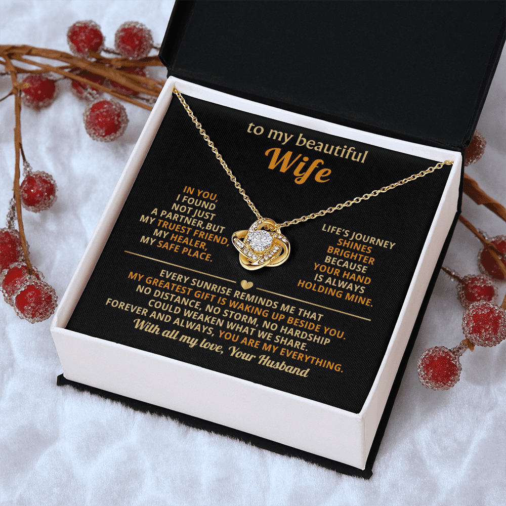 To My Beautiful Wife - Beside You - Love Knot Necklace - Halliday Gifts