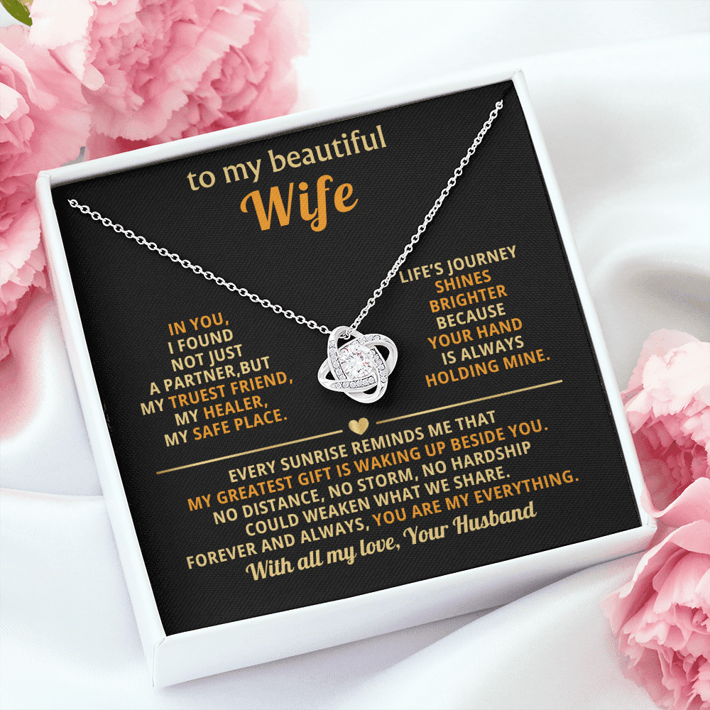 To My Beautiful Wife - Beside You - Love Knot Necklace - Halliday Gifts