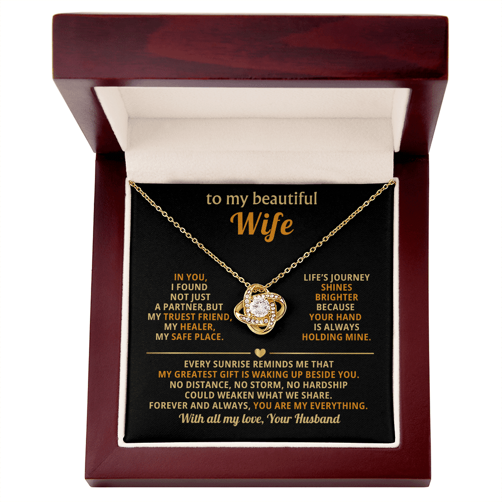 To My Beautiful Wife - Beside You - Love Knot Necklace - Halliday Gifts