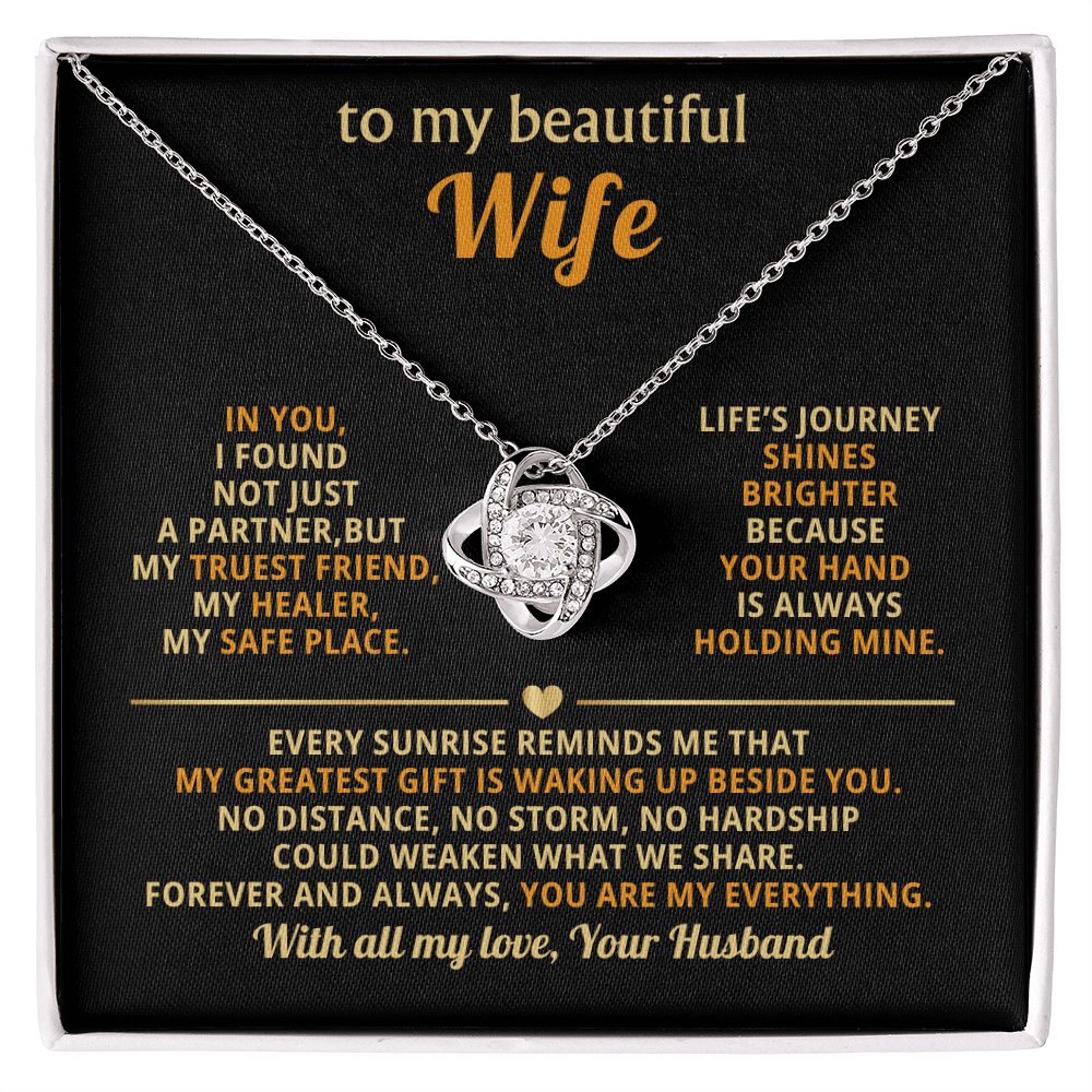 To My Beautiful Wife - Beside You - Love Knot Necklace - Halliday Gifts