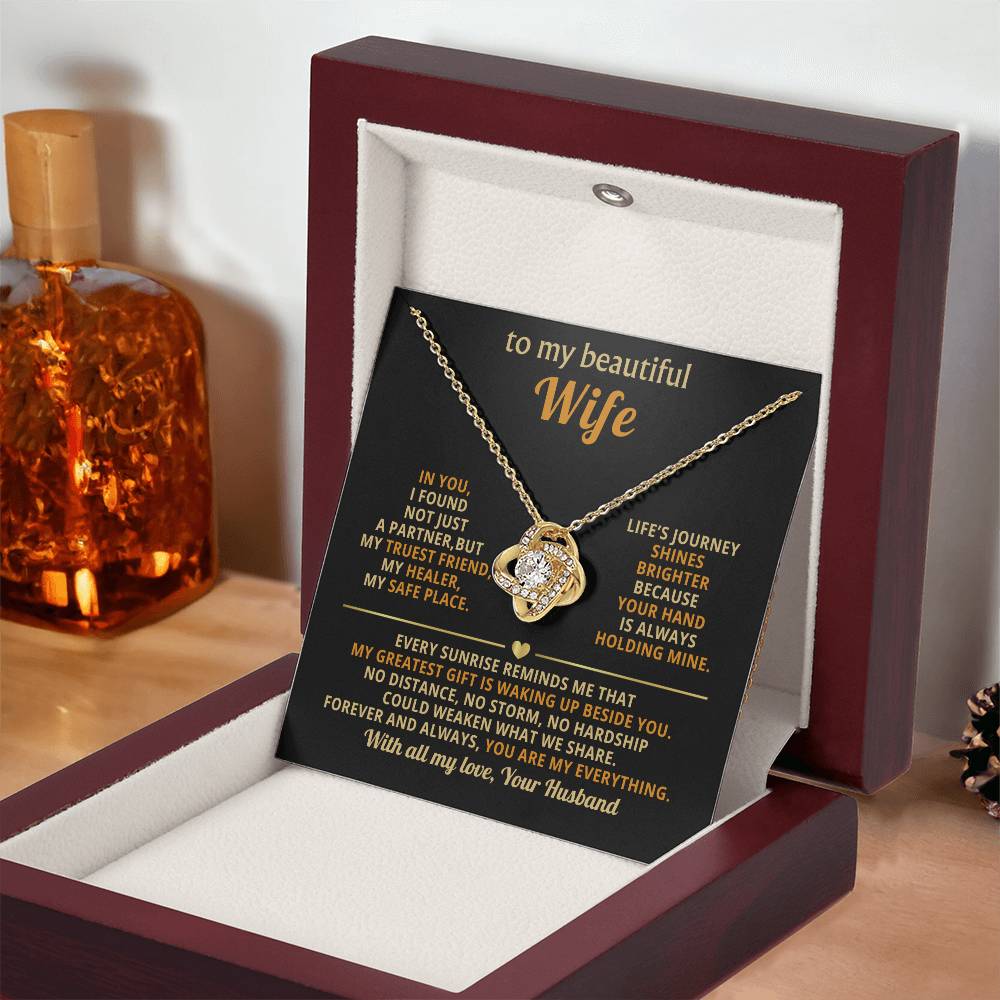 To My Beautiful Wife - Beside You - Love Knot Necklace - Halliday Gifts