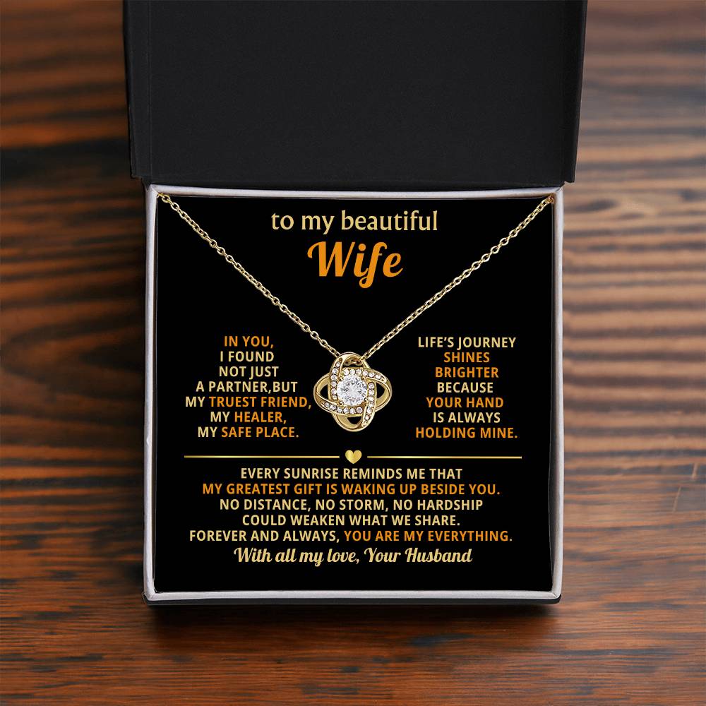 To My Beautiful Wife - Beside You - Love Knot Necklace - Halliday Gifts