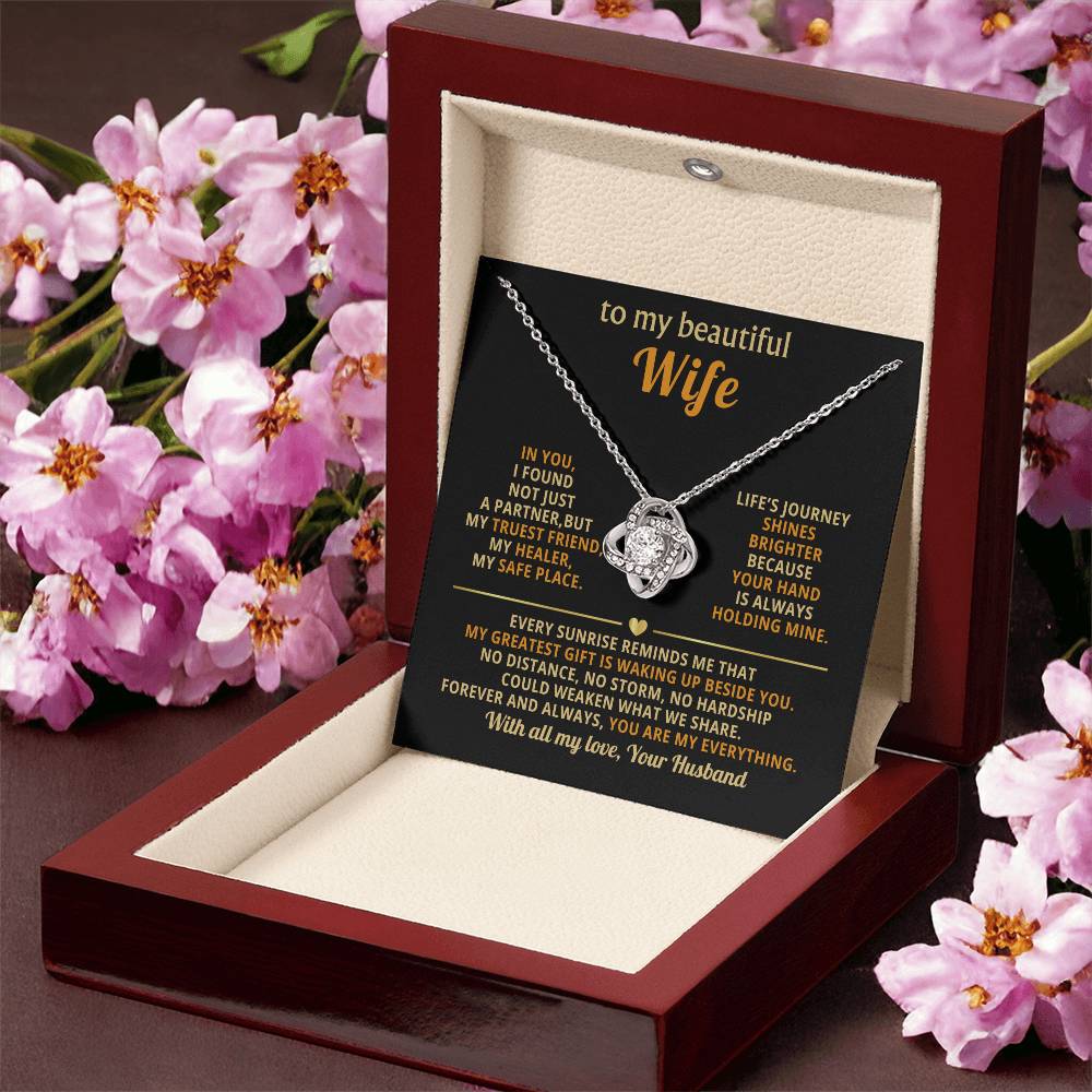 To My Beautiful Wife - Beside You - Love Knot Necklace - Halliday Gifts