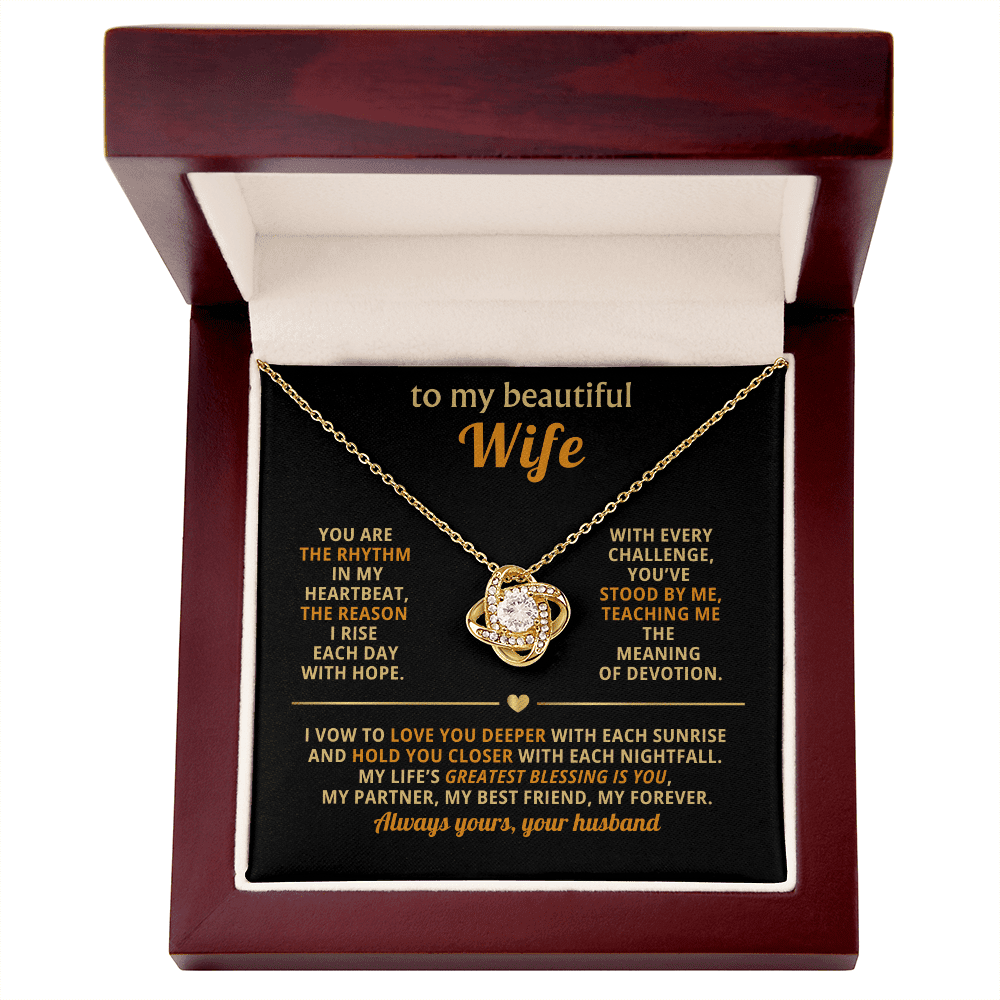 To My Beautiful Wife - Rhythm in My Heartbeat - Love Knot Necklace - Halliday Gifts