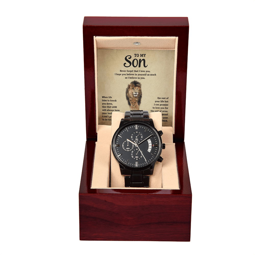 To My Son - Old Lion - Black Chronograph Watch - Halliday Gifts