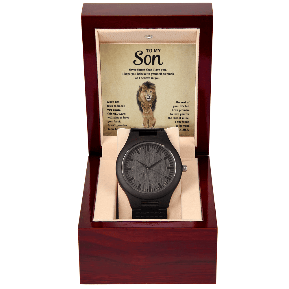 To My Son - Old Lion - Wooden Watch - Halliday Gifts