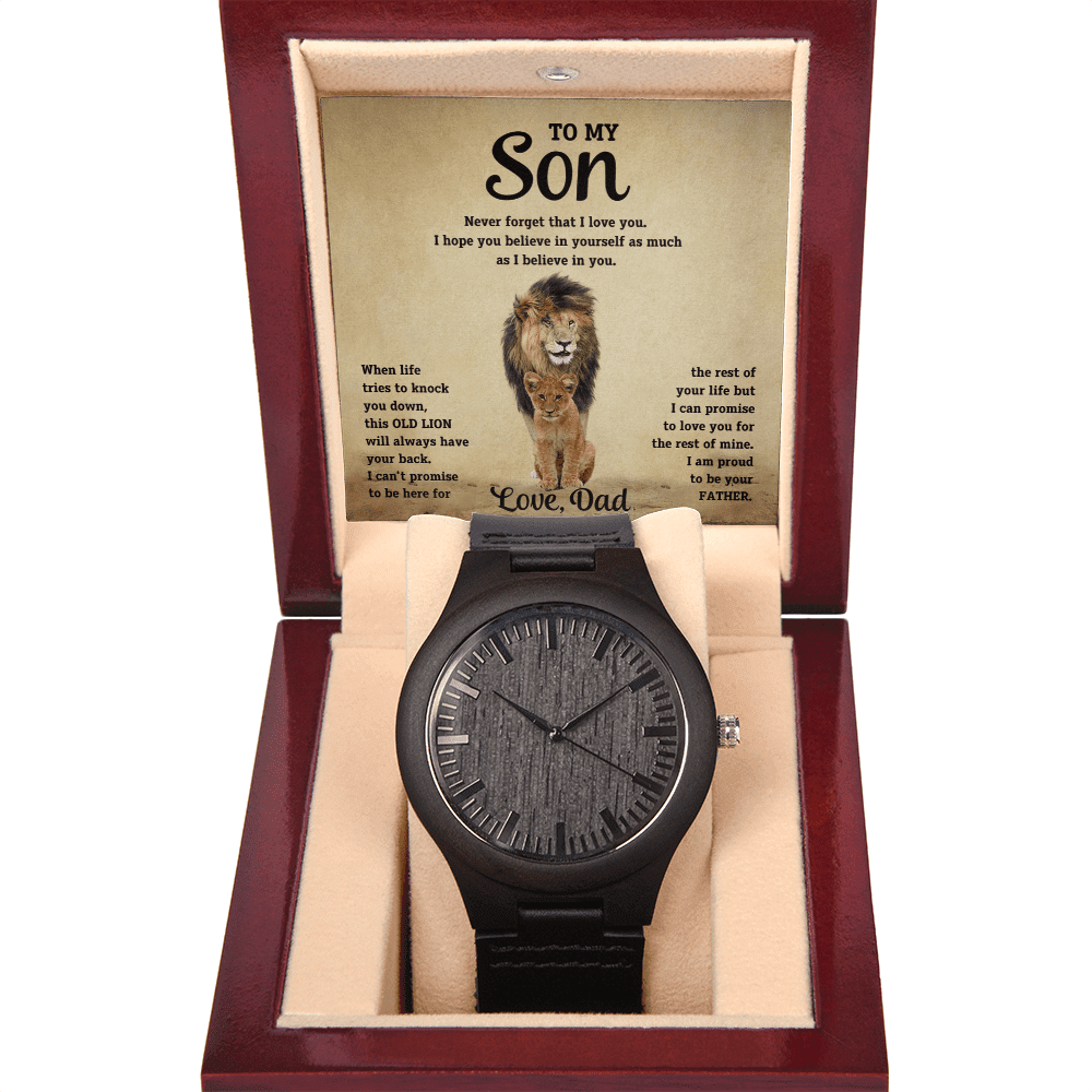 To My Son - Old Lion - Wooden Watch - Halliday Gifts