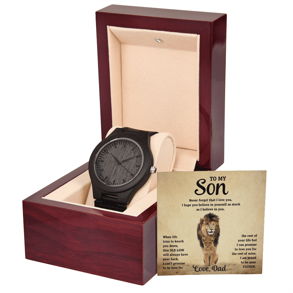 To My Son - Old Lion - Wooden Watch - Halliday Gifts